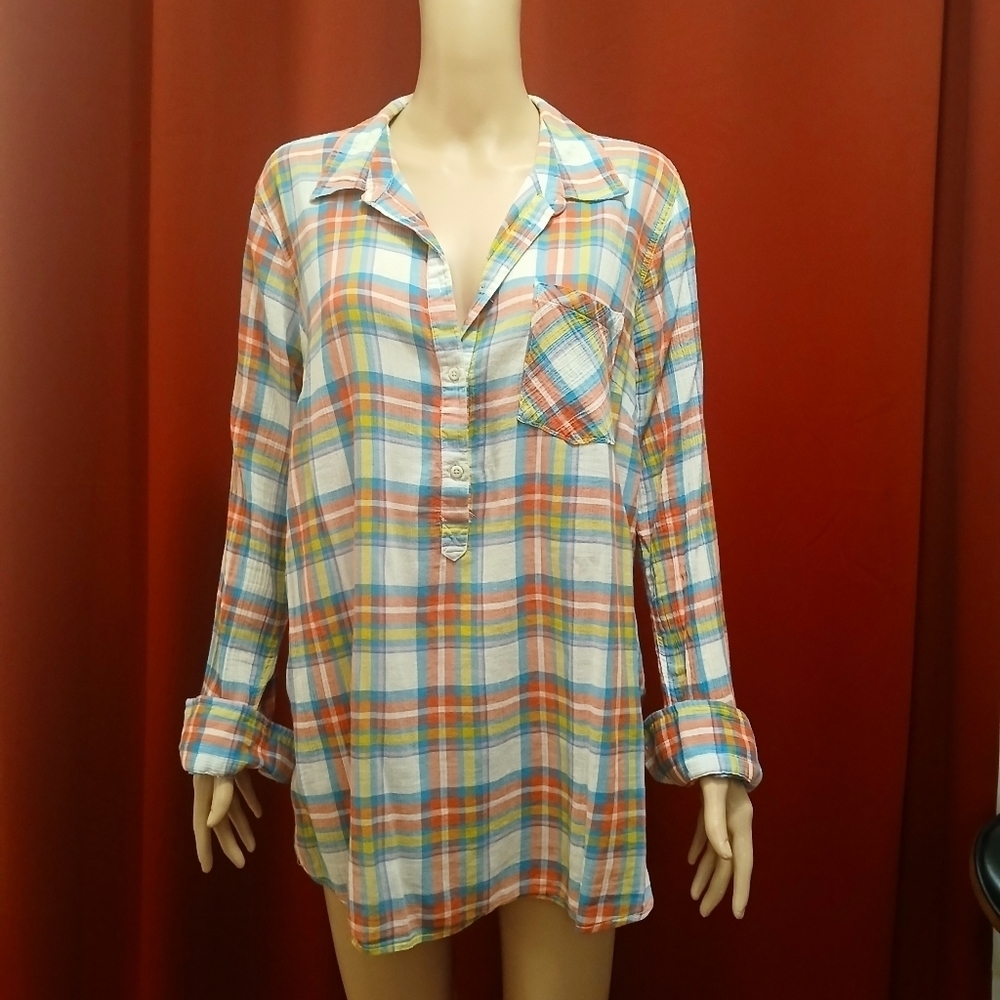 Merona Button Up Long Sleeve White Multicolor Top Size XXL​​​